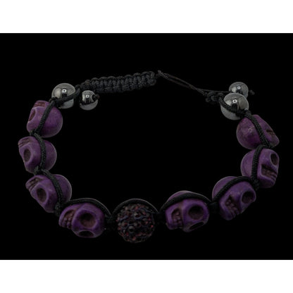 Gothic Purple Skull Bead Bracelet Hematite & Sparkle Accent