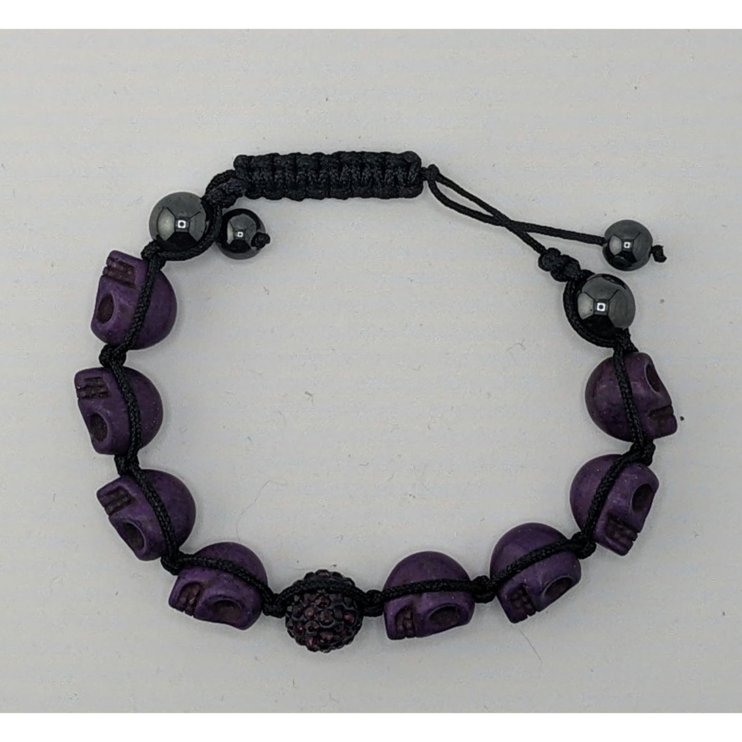 Gothic Purple Skull Bead Bracelet Hematite & Sparkle Accent