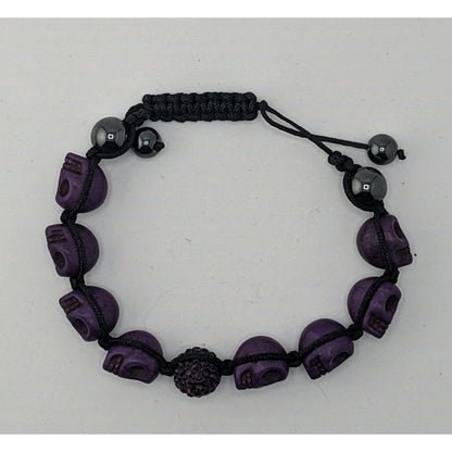 Gothic Purple Skull Bead Bracelet Hematite & Sparkle Accent