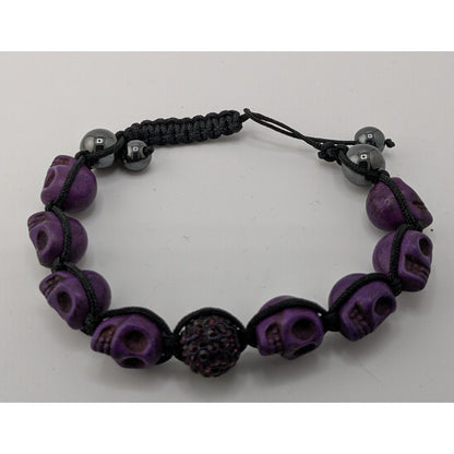 Gothic Purple Skull Bead Bracelet Hematite & Sparkle Accent