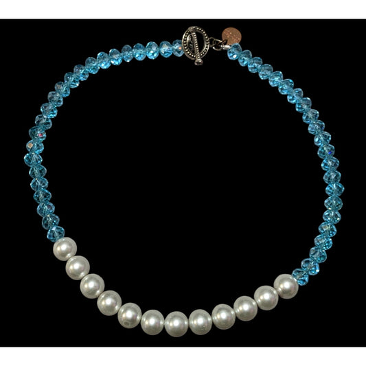 BonBon Blue Glass Faux Pearl Beaded Necklace