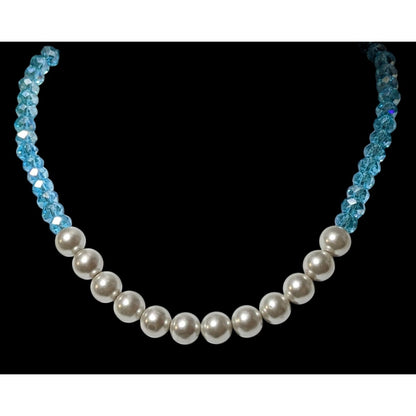 BonBon Blue Glass Faux Pearl Beaded Necklace