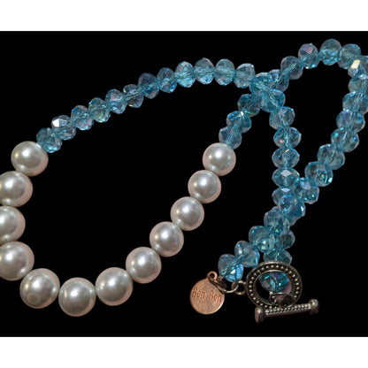 BonBon Blue Glass Faux Pearl Beaded Necklace