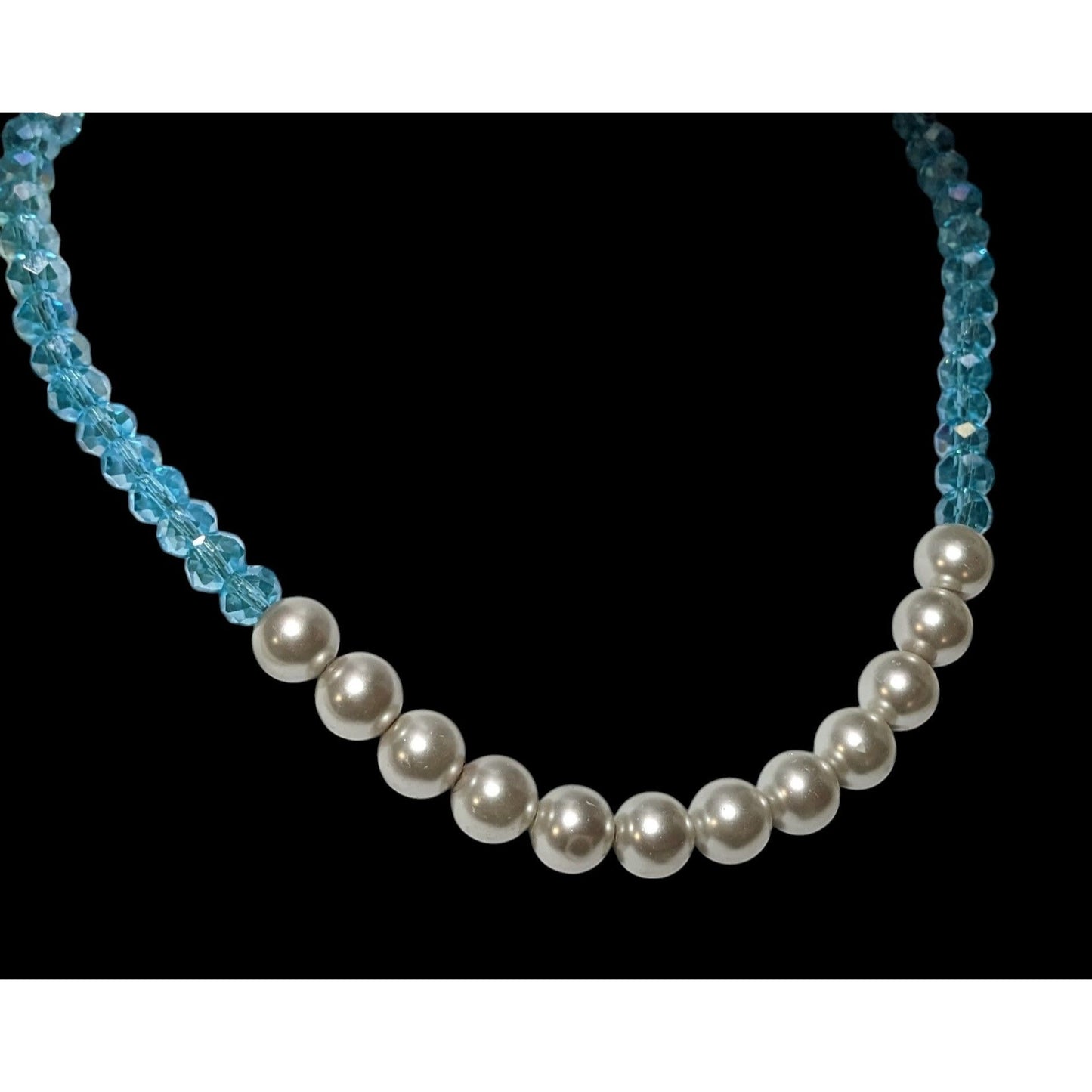 BonBon Blue Glass Faux Pearl Beaded Necklace