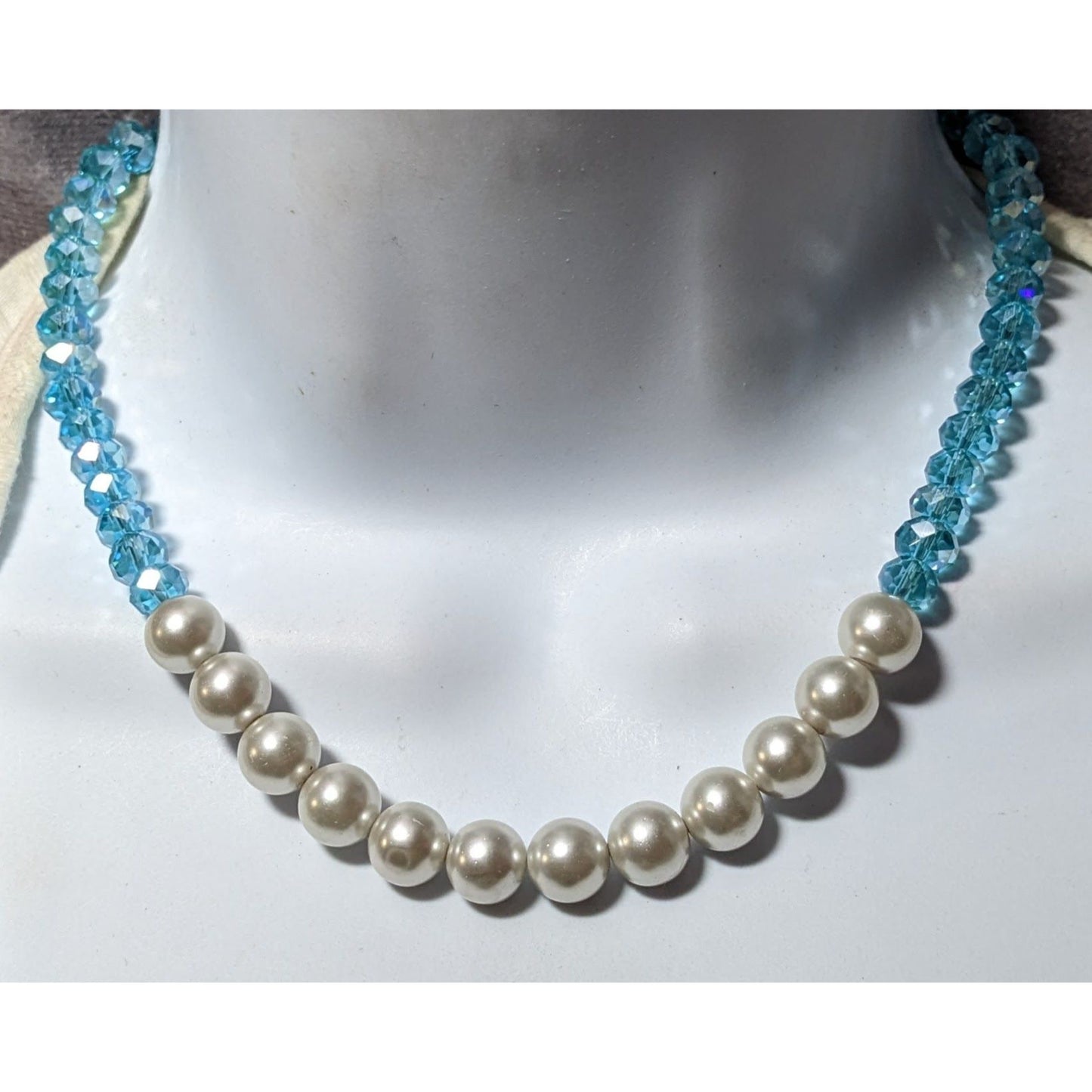 BonBon Blue Glass Faux Pearl Beaded Necklace