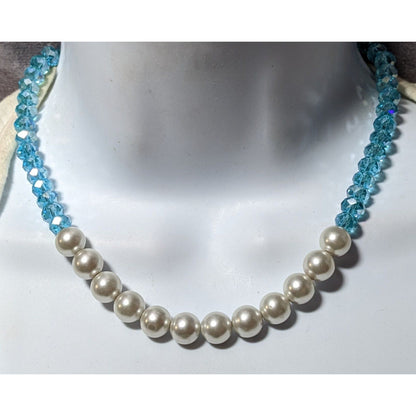 BonBon Blue Glass Faux Pearl Beaded Necklace