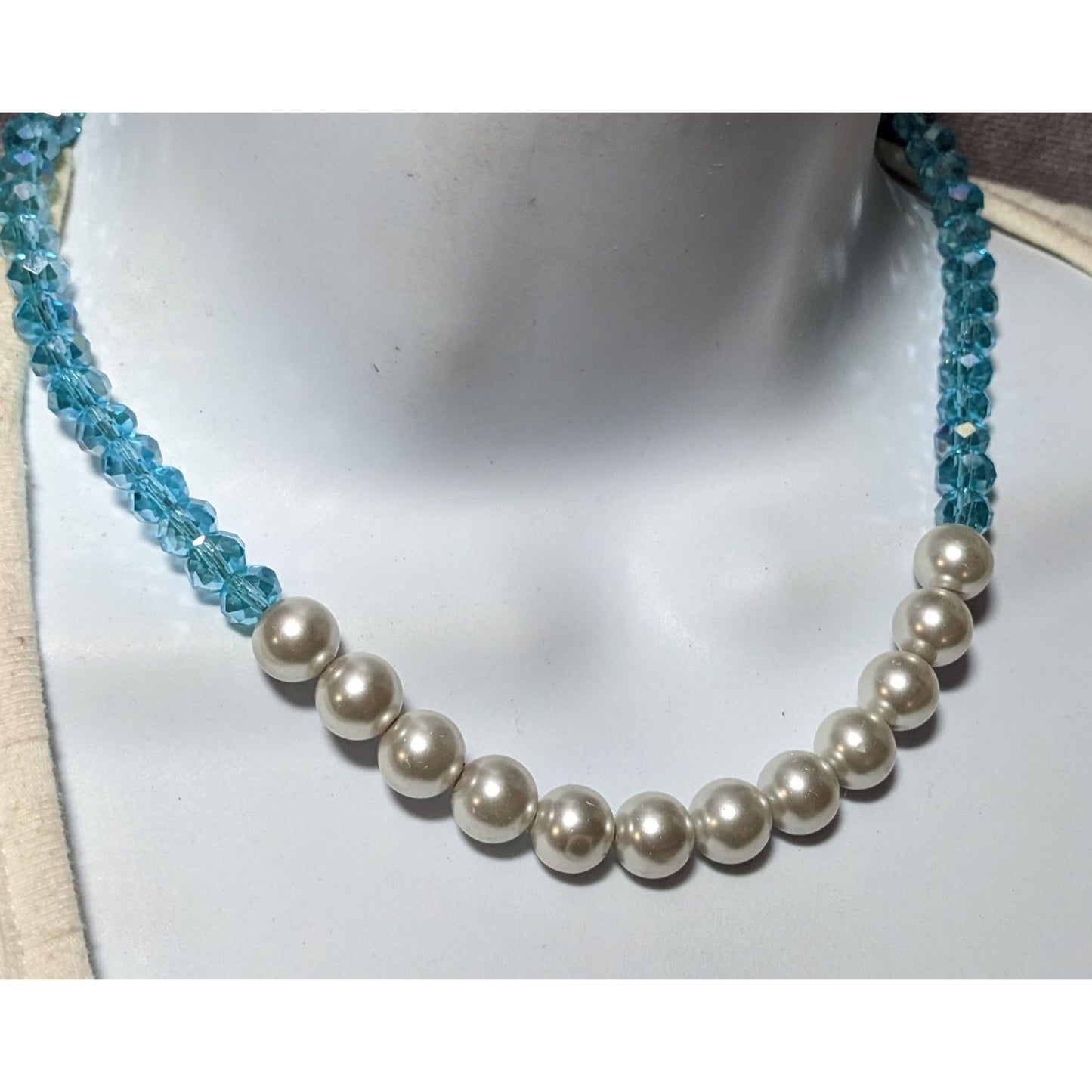 BonBon Blue Glass Faux Pearl Beaded Necklace