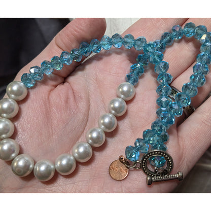 BonBon Blue Glass Faux Pearl Beaded Necklace