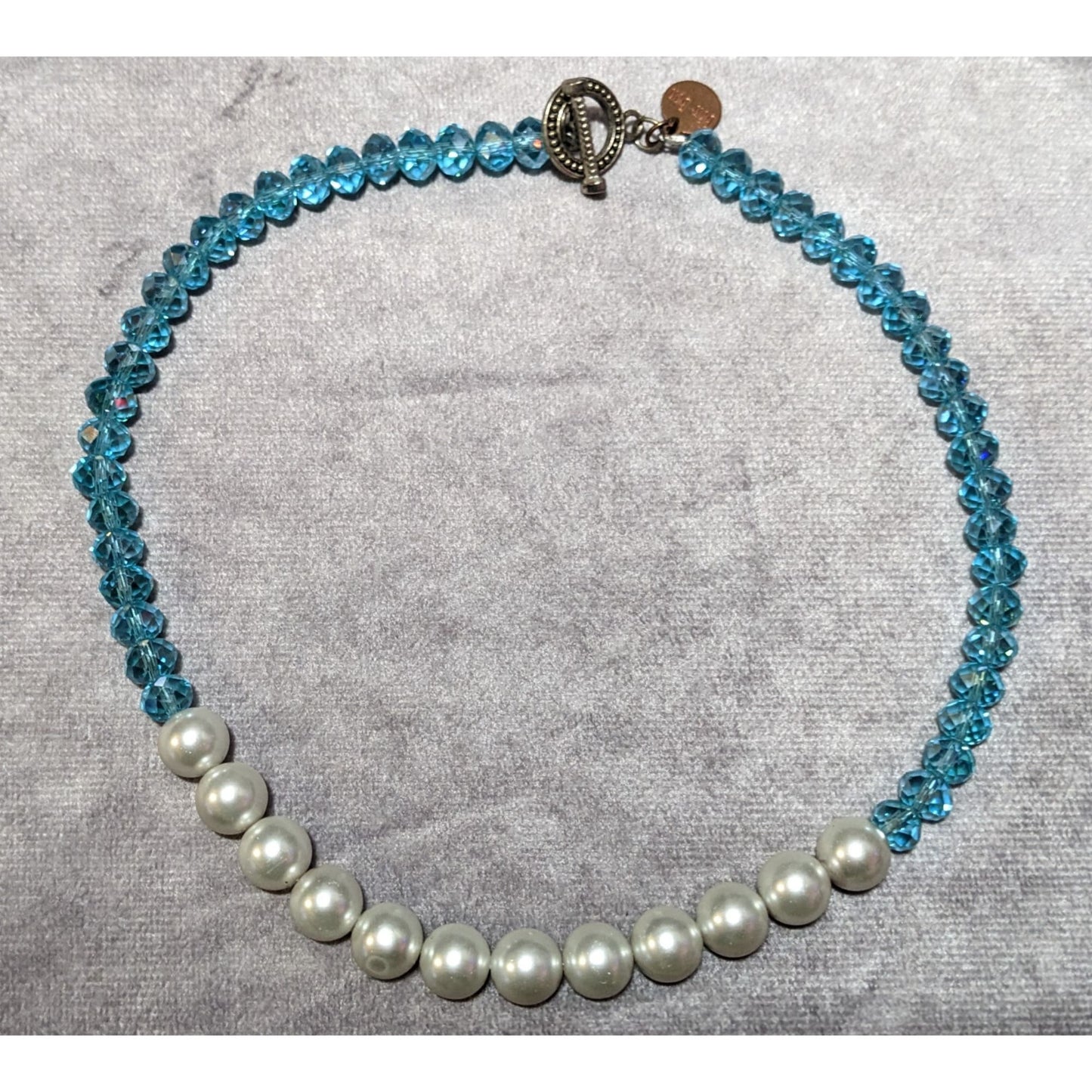 BonBon Blue Glass Faux Pearl Beaded Necklace