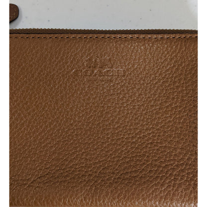 Coach Double-Zip Pebbled Leather Wristlet 4"x6"x1" With 5-Inch Strap In Saddle Brown