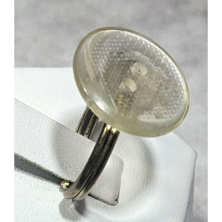 Handmade Upcycled Clear Textured Button Ring Size 6