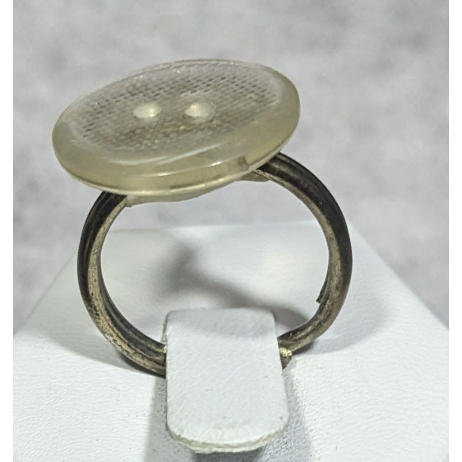 Handmade Upcycled Clear Textured Button Ring Size 6