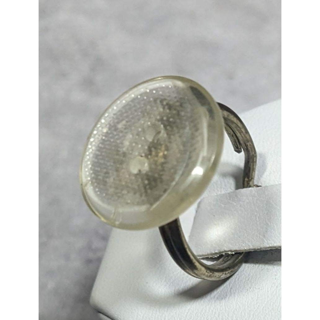 Handmade Upcycled Clear Textured Button Ring Size 6