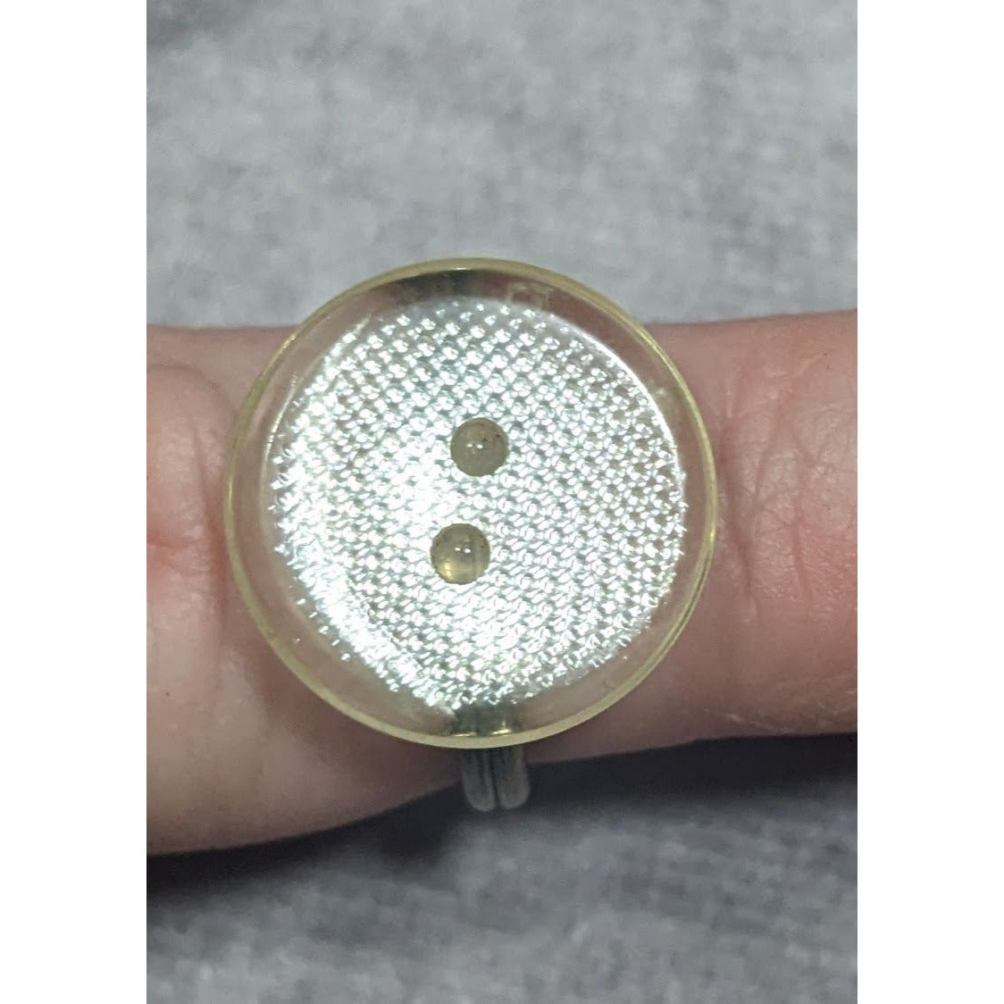 Handmade Upcycled Clear Textured Button Ring Size 6