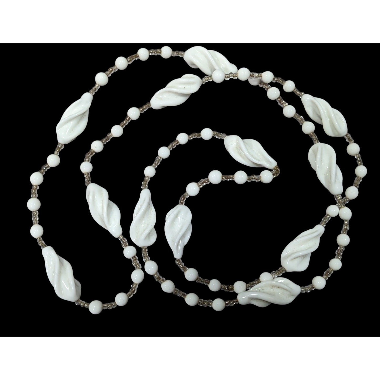 Vintage White Lucite And Glass Beaded Necklace