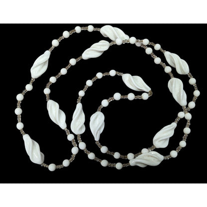 Vintage White Lucite And Glass Beaded Necklace