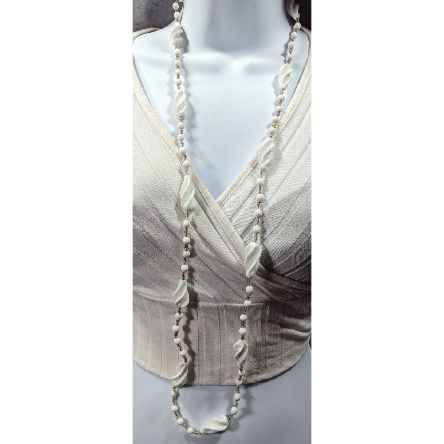 Vintage White Lucite And Glass Beaded Necklace