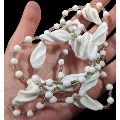 Vintage White Lucite And Glass Beaded Necklace