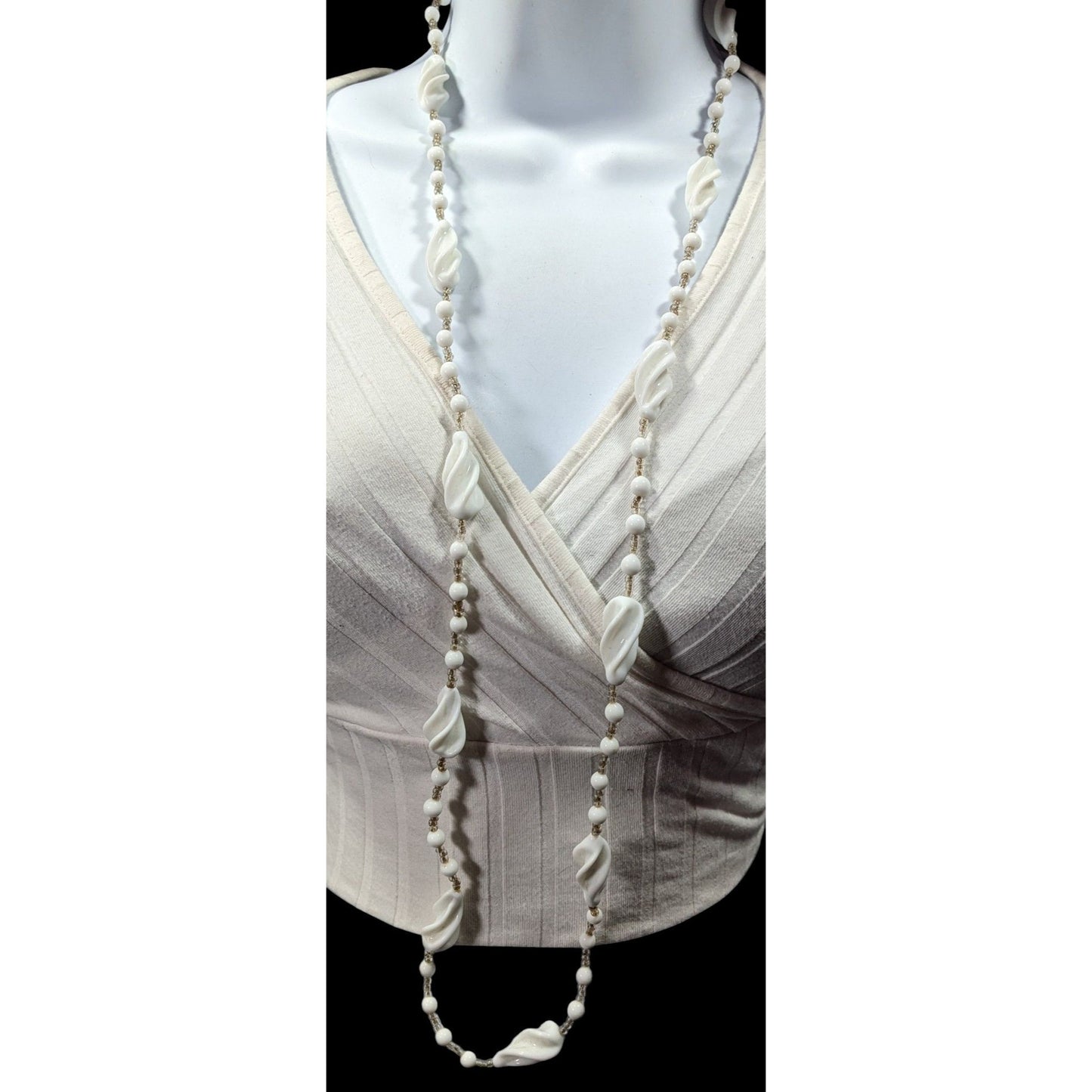 Vintage White Lucite And Glass Beaded Necklace