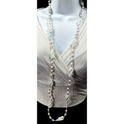 Vintage White Lucite And Glass Beaded Necklace