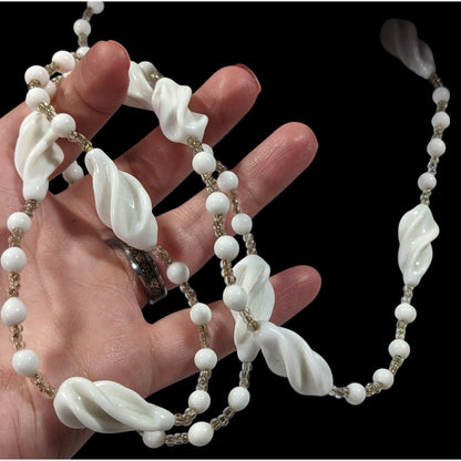 Vintage White Lucite And Glass Beaded Necklace