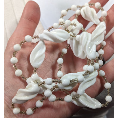 Vintage White Lucite And Glass Beaded Necklace