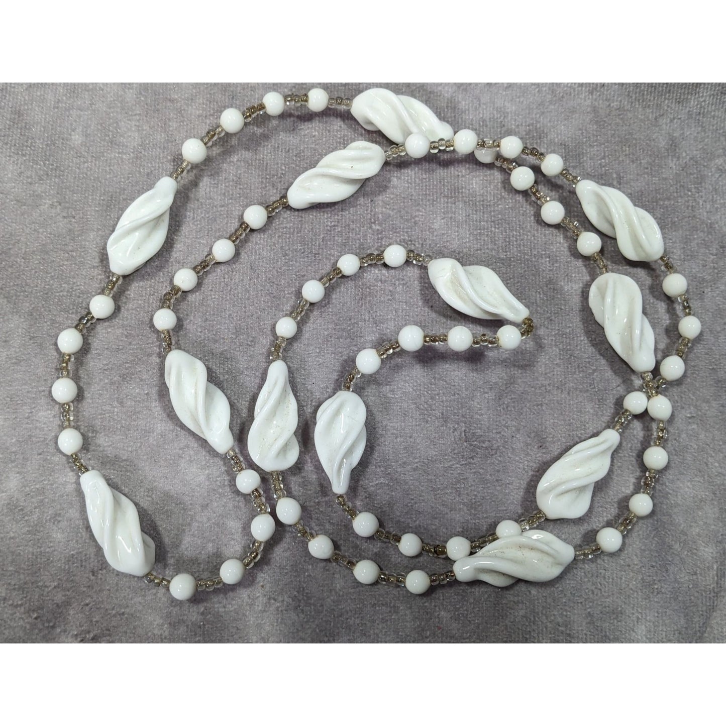Vintage White Lucite And Glass Beaded Necklace