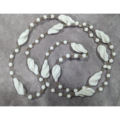 Vintage White Lucite And Glass Beaded Necklace