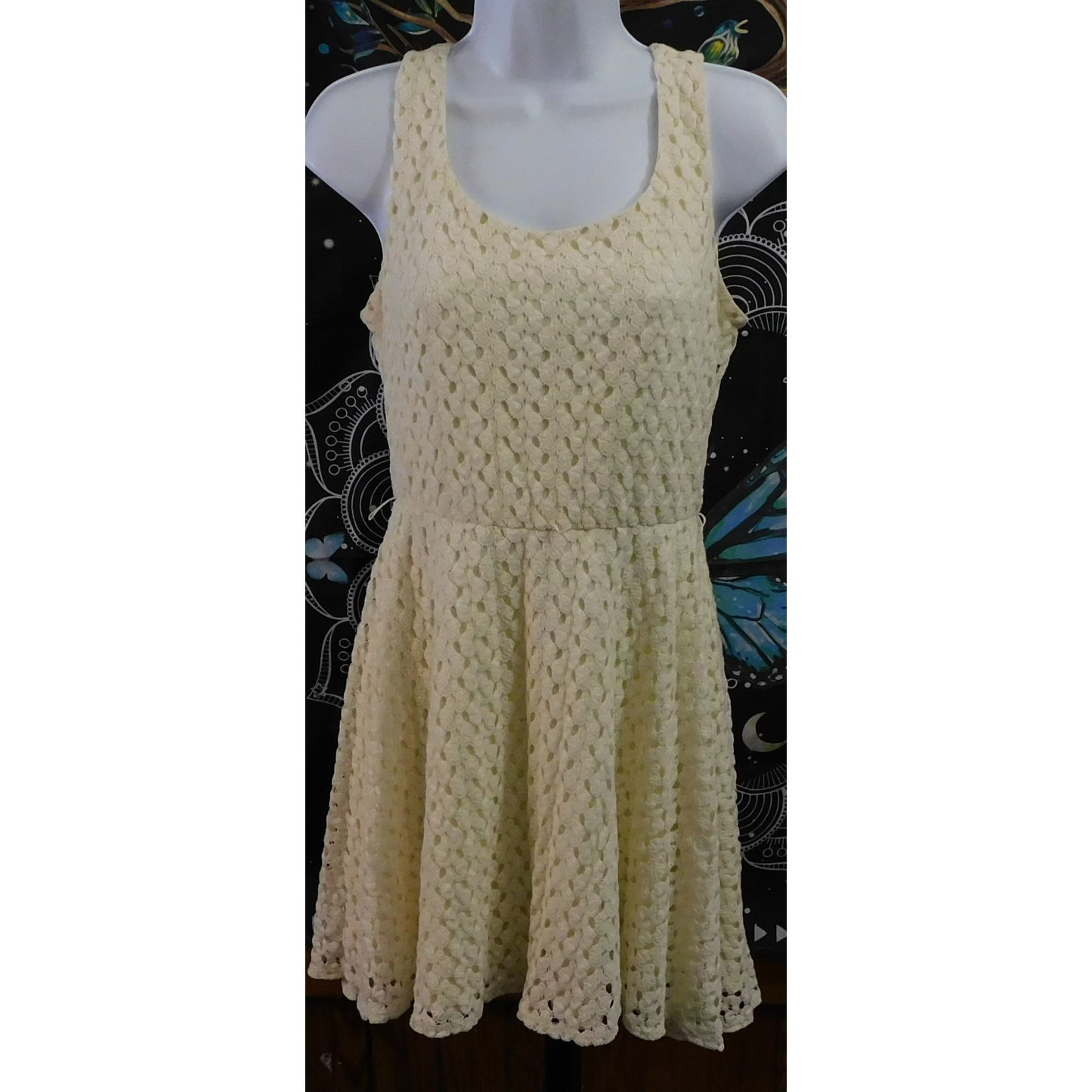 Lily Rose Crochet Cream Skater Dress Size Medium