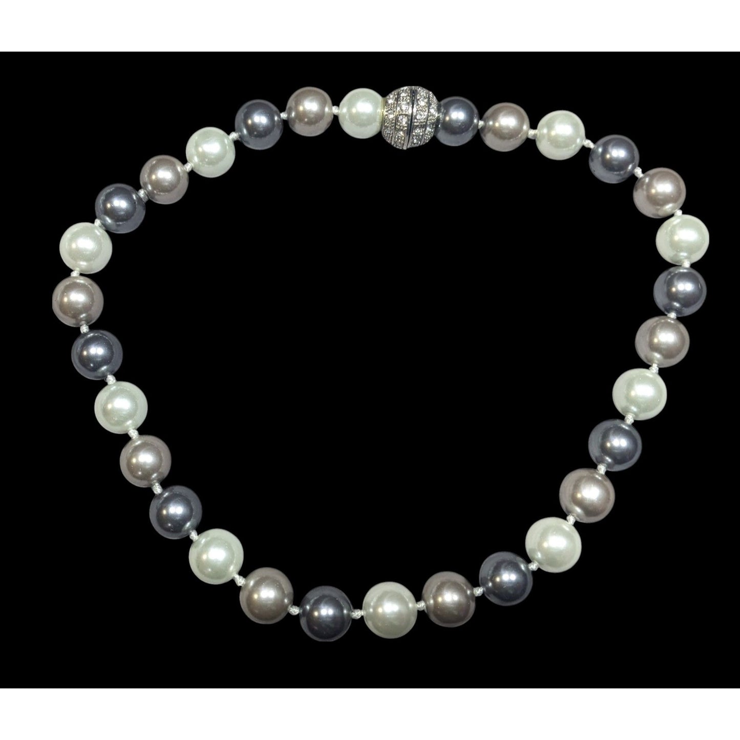 Elegant Glam Faux Pearl Silver Tone Necklace With Rhinestone Clasp