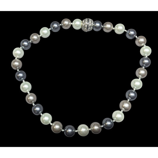 Elegant Glam Faux Pearl Silver Tone Necklace With Rhinestone Clasp