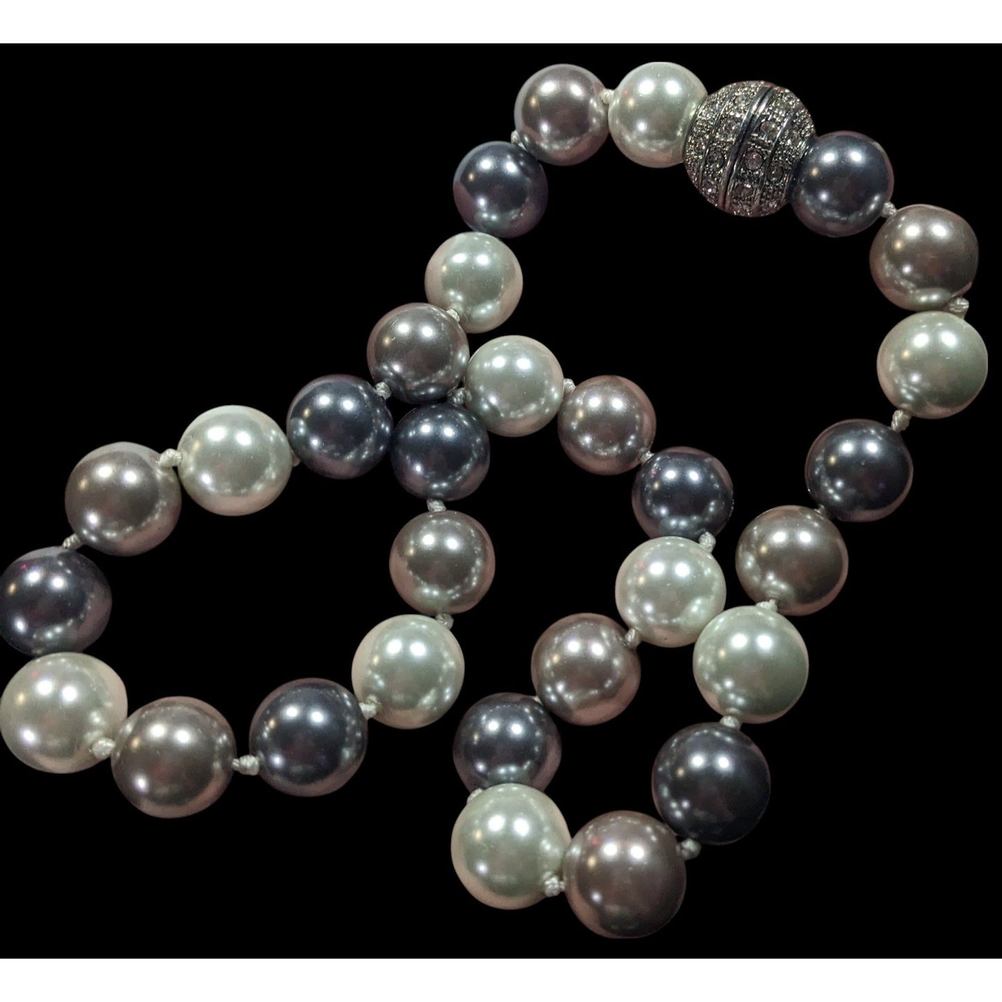 Elegant Glam Faux Pearl Silver Tone Necklace With Rhinestone Clasp