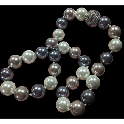 Elegant Glam Faux Pearl Silver Tone Necklace With Rhinestone Clasp