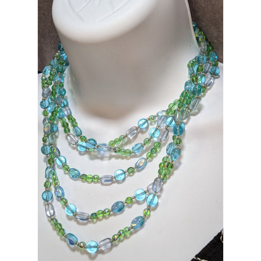 Givenchy Multi-Strand Green & Blue Glass Bead Necklace