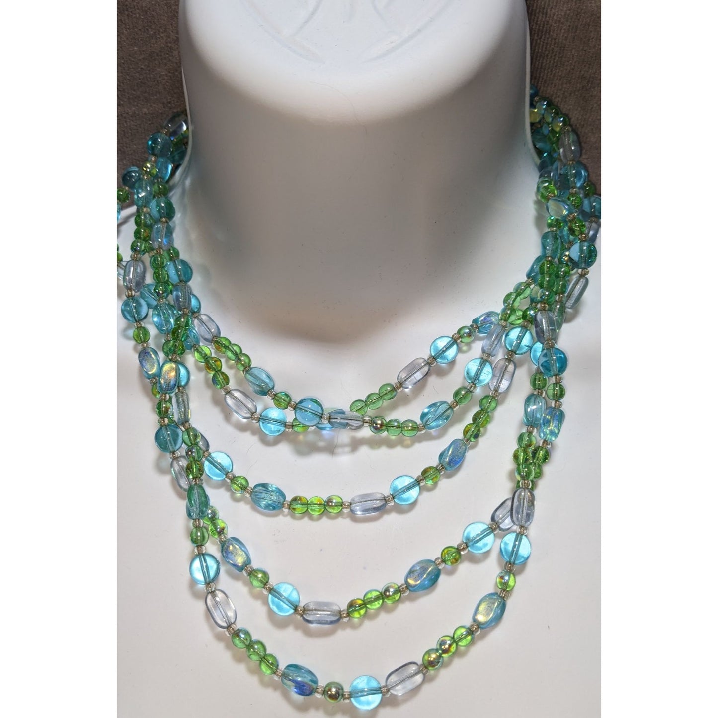 Givenchy Multi-Strand Green & Blue Glass Bead Necklace