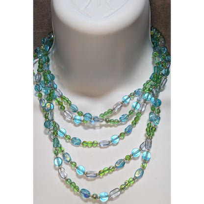 Givenchy Multi-Strand Green & Blue Glass Bead Necklace
