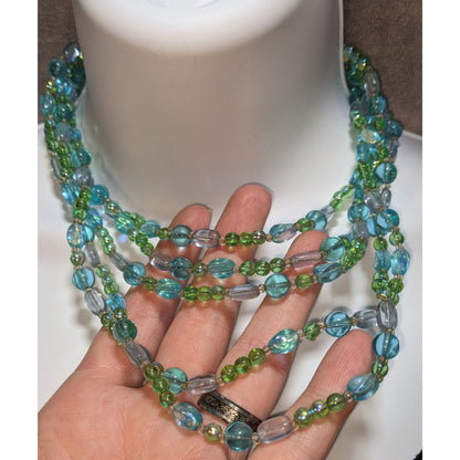 Givenchy Multi-Strand Green & Blue Glass Bead Necklace