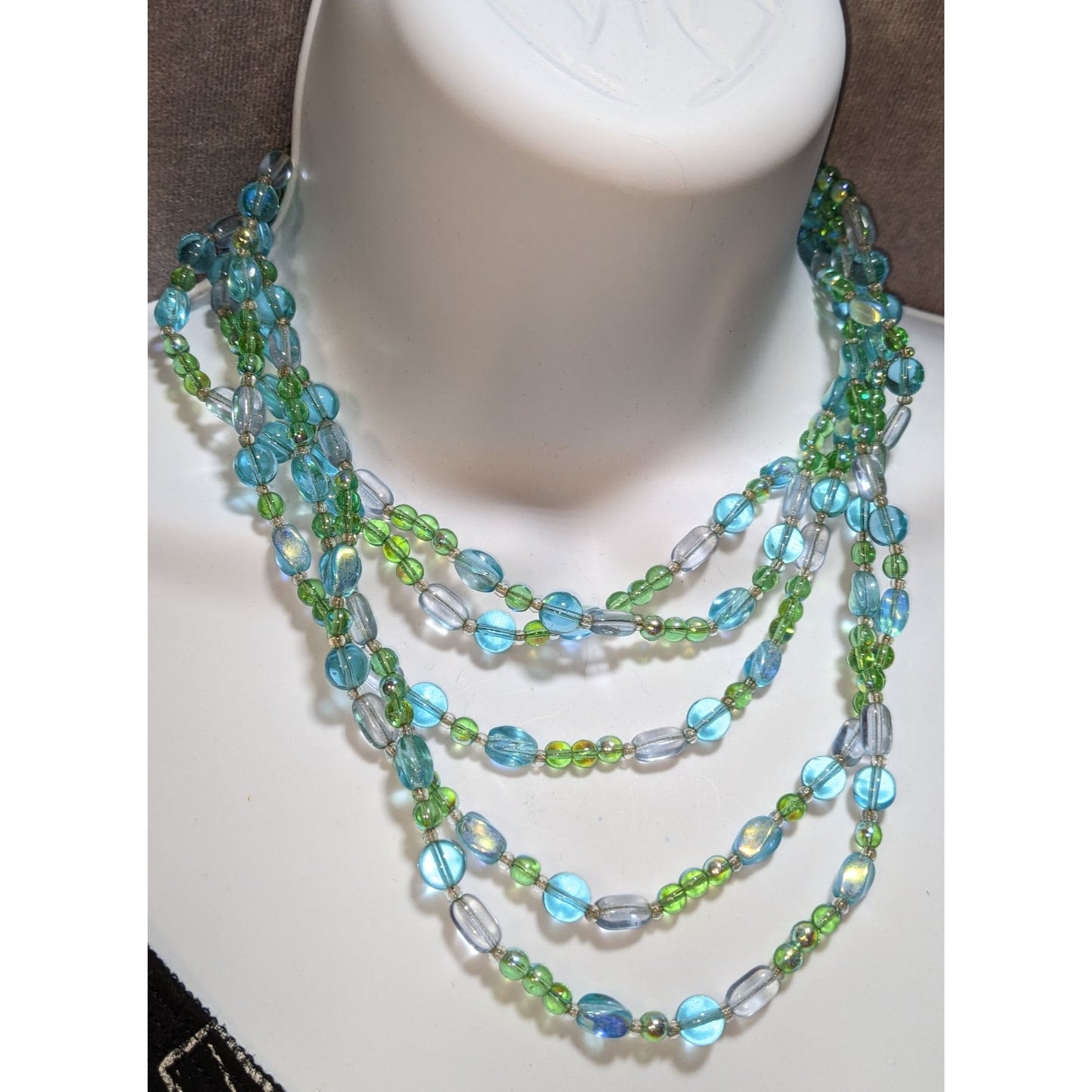 Givenchy Multi-Strand Green & Blue Glass Bead Necklace