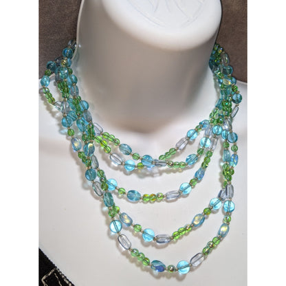Givenchy Multi-Strand Green & Blue Glass Bead Necklace