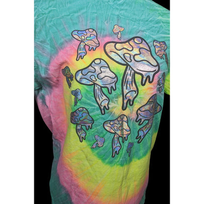 Spencer's Retro Groovy Rainbow Tie-Dye Prismatic Mushroom Shirt Size Medium