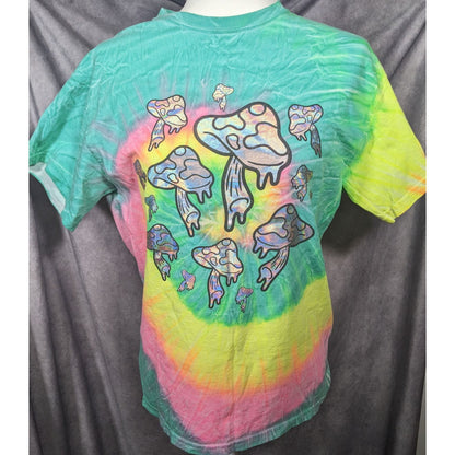 Spencer's Retro Groovy Rainbow Tie-Dye Prismatic Mushroom Shirt Size Medium