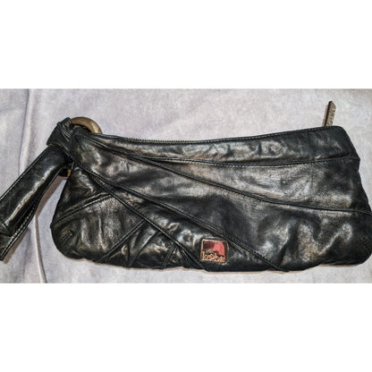 Kooba Black Leather Clutch With Silver Hardware & Interior Zip Pocket