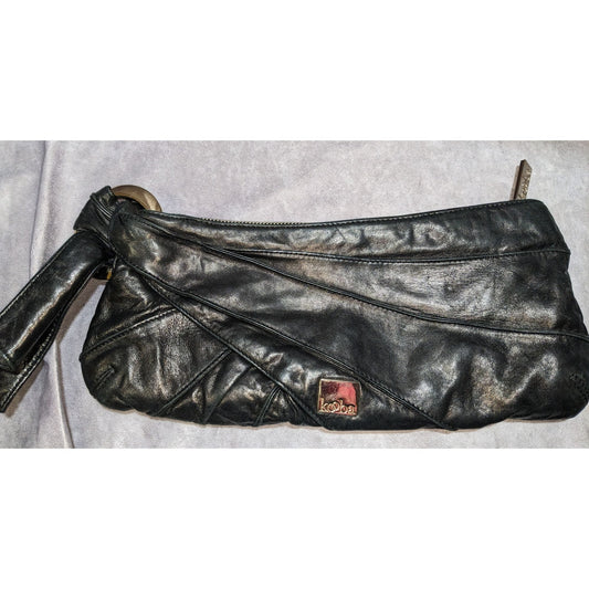 Kooba Black Leather Clutch With Silver Hardware & Interior Zip Pocket