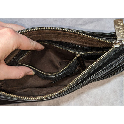 Kooba Black Leather Clutch With Silver Hardware & Interior Zip Pocket