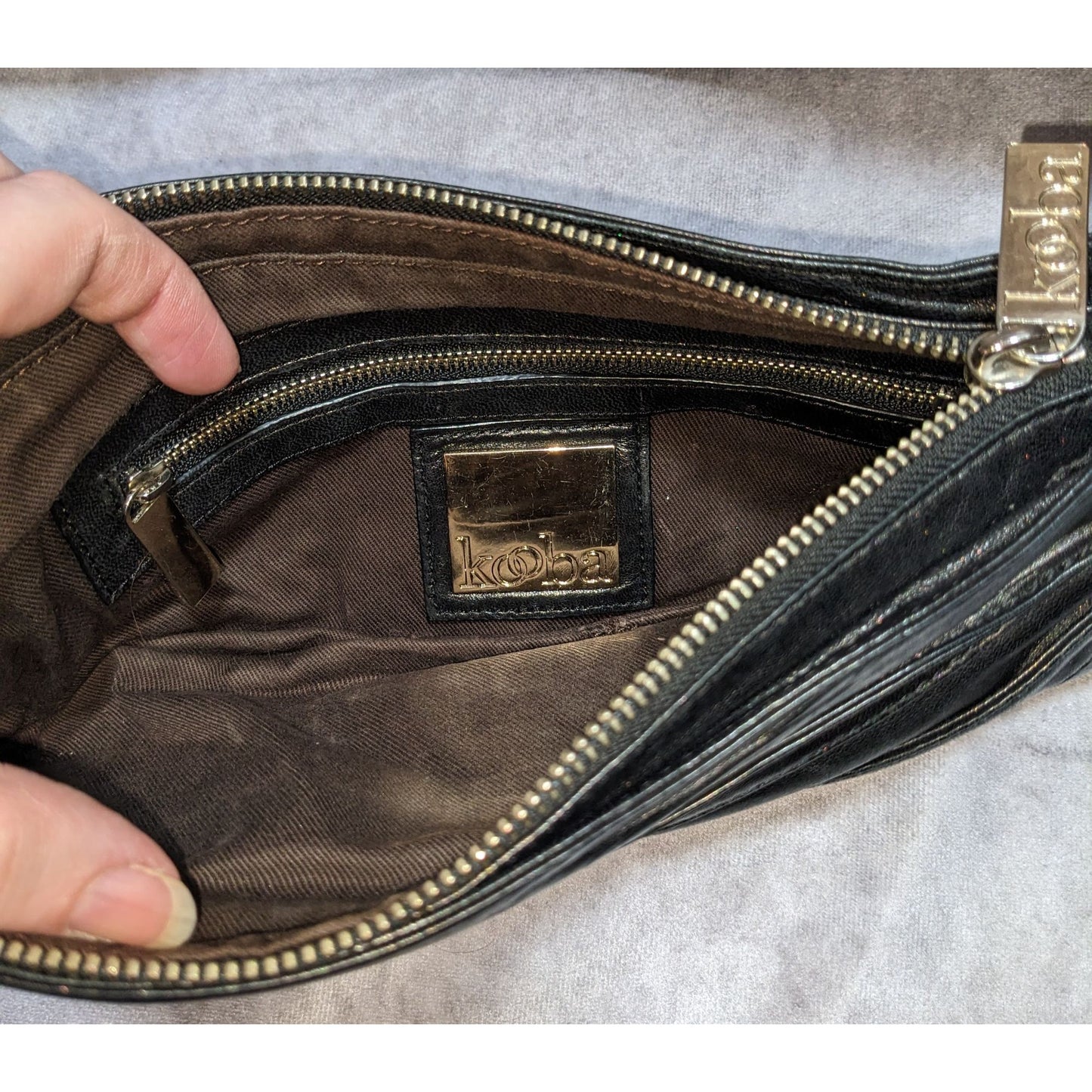 Kooba Black Leather Clutch With Silver Hardware & Interior Zip Pocket
