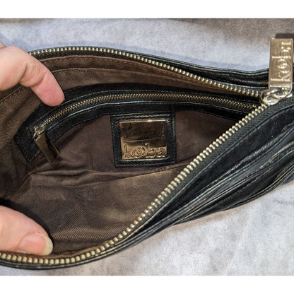 Kooba Black Leather Clutch With Silver Hardware & Interior Zip Pocket
