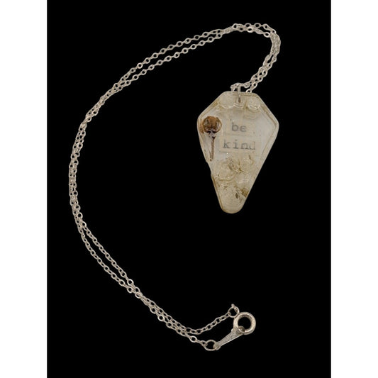 Handmade Whimsygoth Floral Coffin Be Kind Pendant Necklace