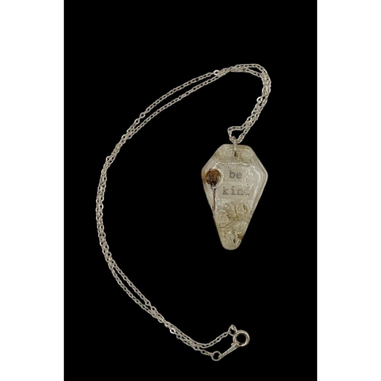 Handmade Whimsygoth Floral Coffin Be Kind Pendant Necklace