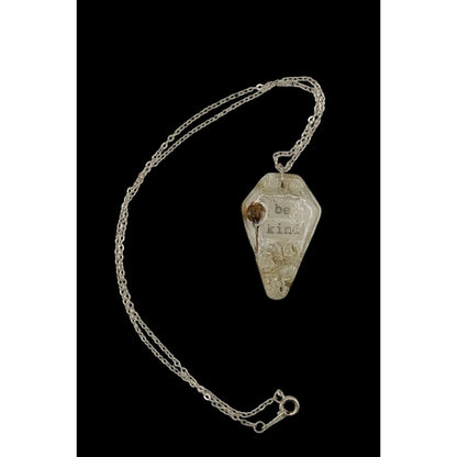 Handmade Whimsygoth Floral Coffin Be Kind Pendant Necklace