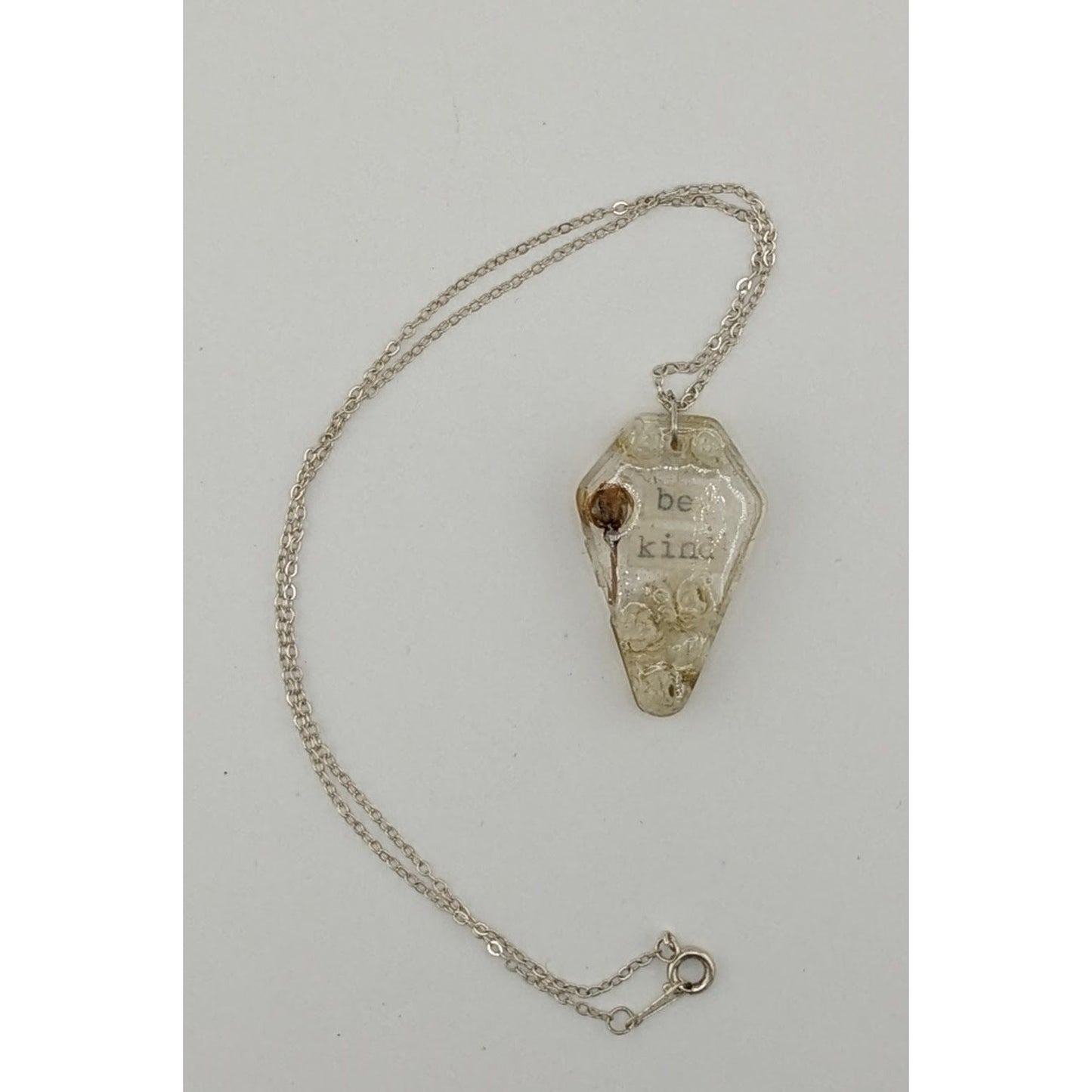 Handmade Whimsygoth Floral Coffin Be Kind Pendant Necklace